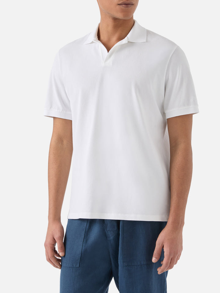 White Charles polo in solid color cotton piquet