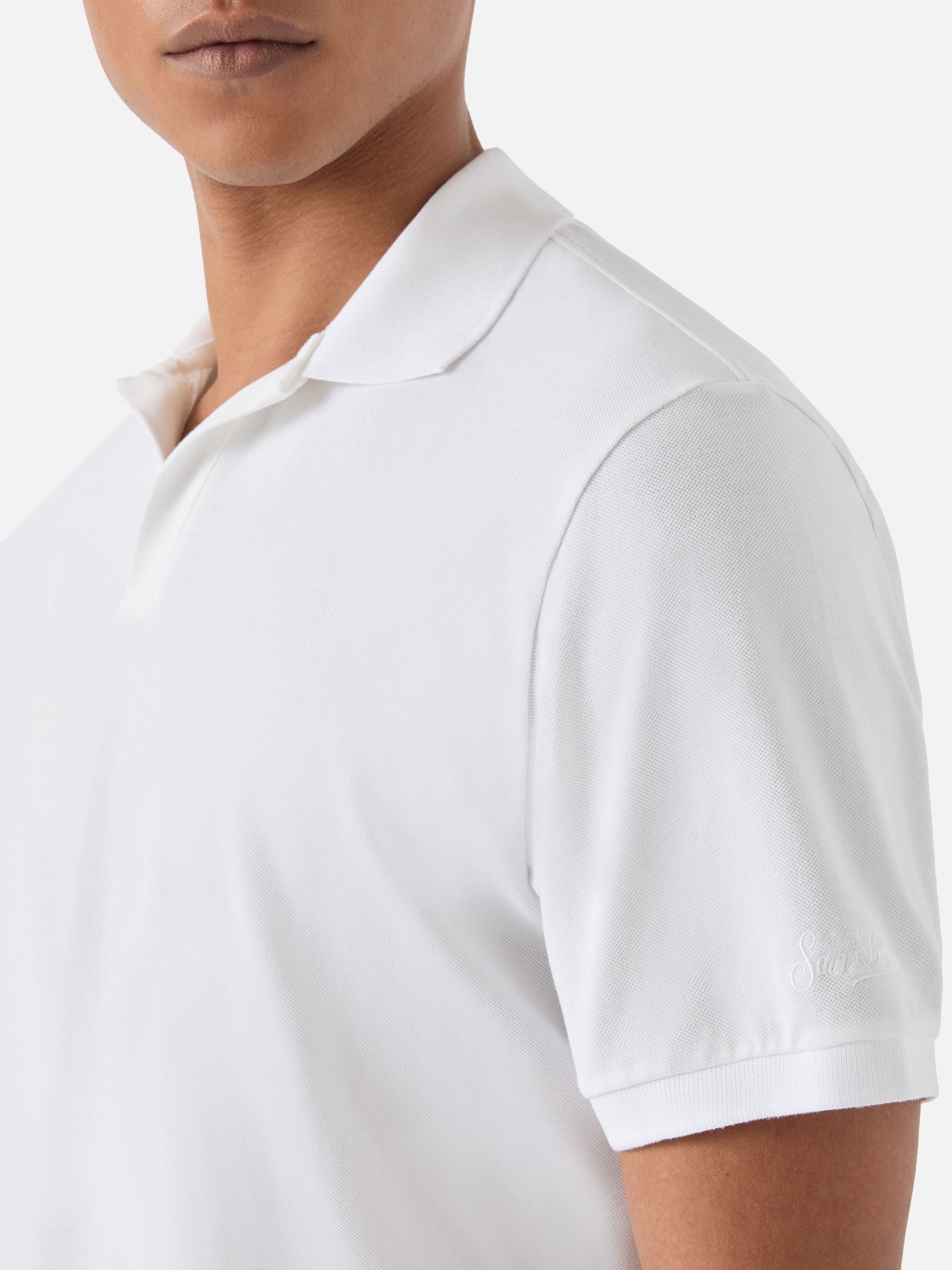 Charles polo in white cotton piquet