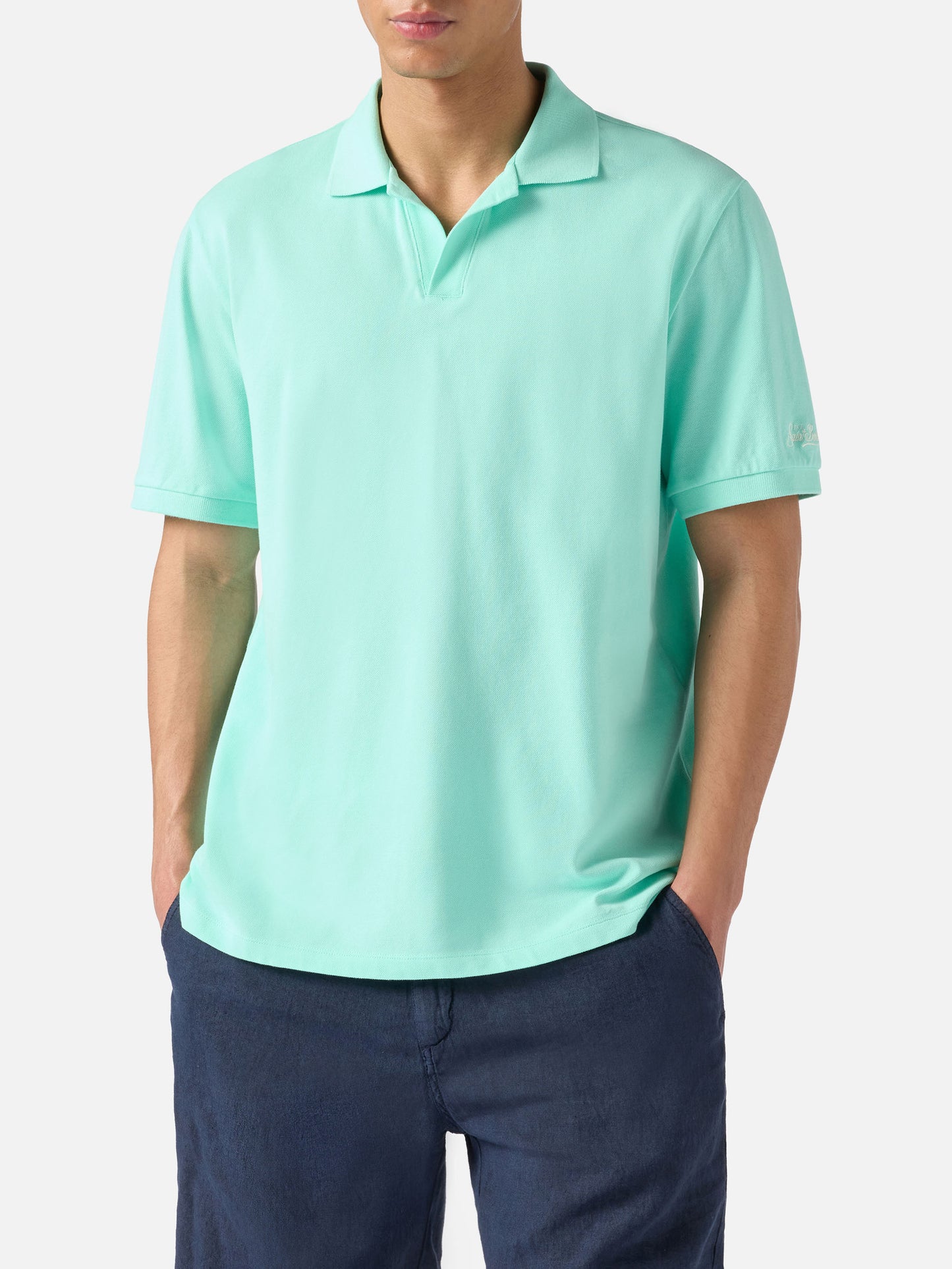 Charles polo in mint green cotton piquet