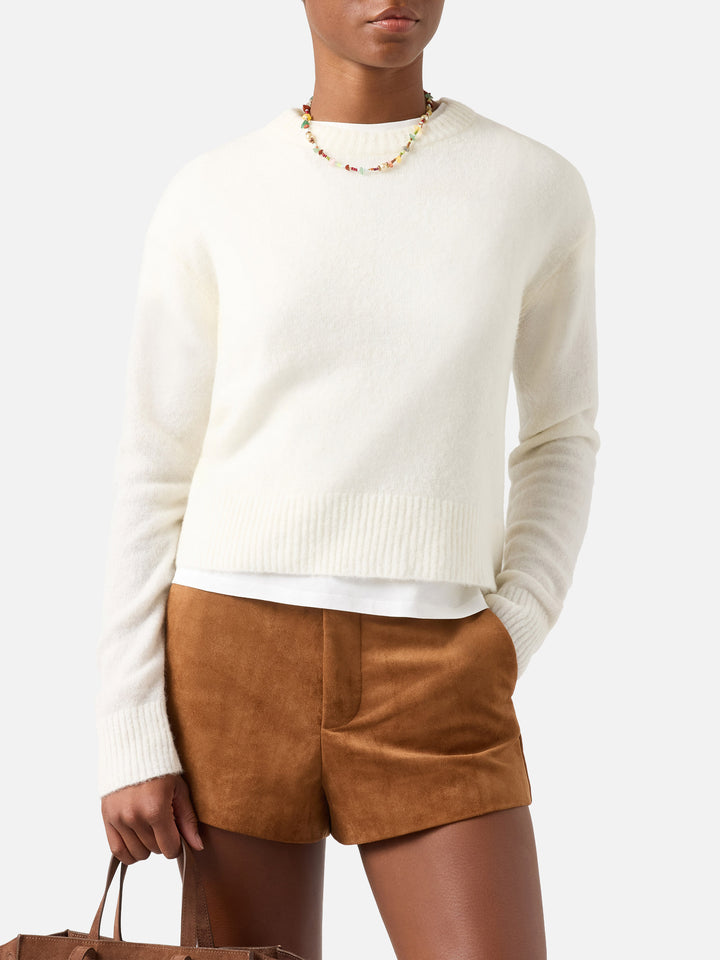 Off white Lucille soft alpaca wool blend crewneck knit with logo embroidery