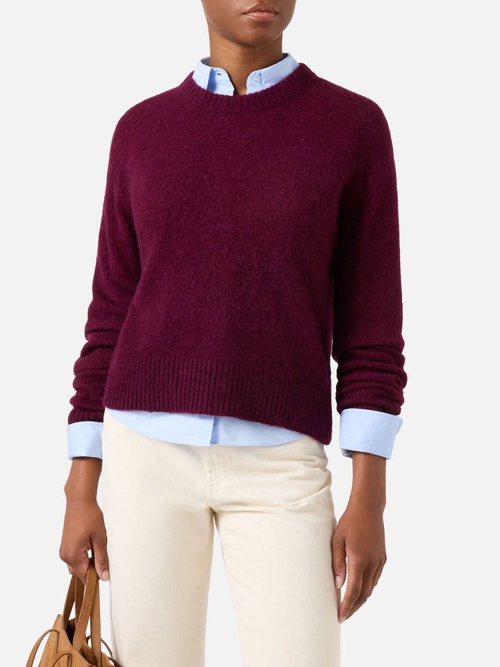 Aubergine Lucille soft alpaca wool blend crewneck knit with logo embroidery