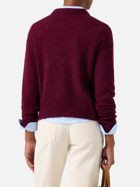 Aubergine Lucille soft alpaca wool blend crewneck knit with logo embroidery