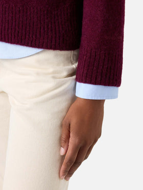 Aubergine Lucille soft alpaca wool blend crewneck knit with logo embroidery