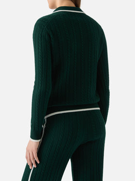 Clichy cable-knit wool polo in British green