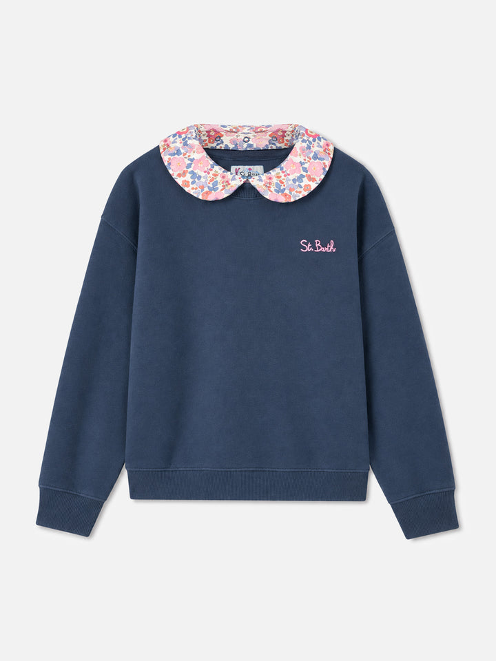Sweatshirt ras-du-cou bleu pour fille Coleen avec col floral 