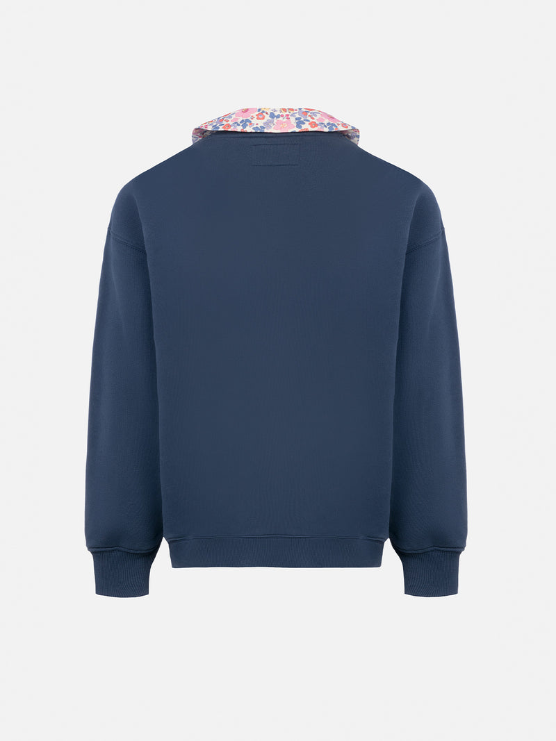 Girl blue crewneck sweatshirt Coleen with a floral collar