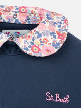 Girl blue crewneck sweatshirt Coleen with a floral collar