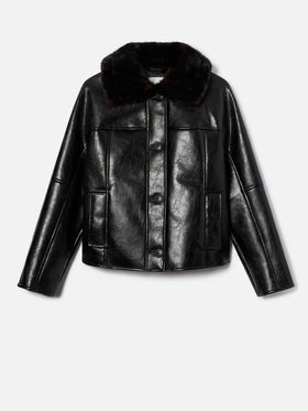 Chaqueta Black Clisia de piel sintética con cuello de pelo sintético 