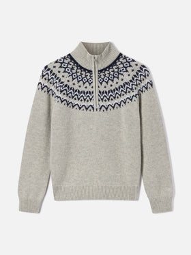 Maglia Clyde grigia in misto lana con mezza zip e motivo nordico