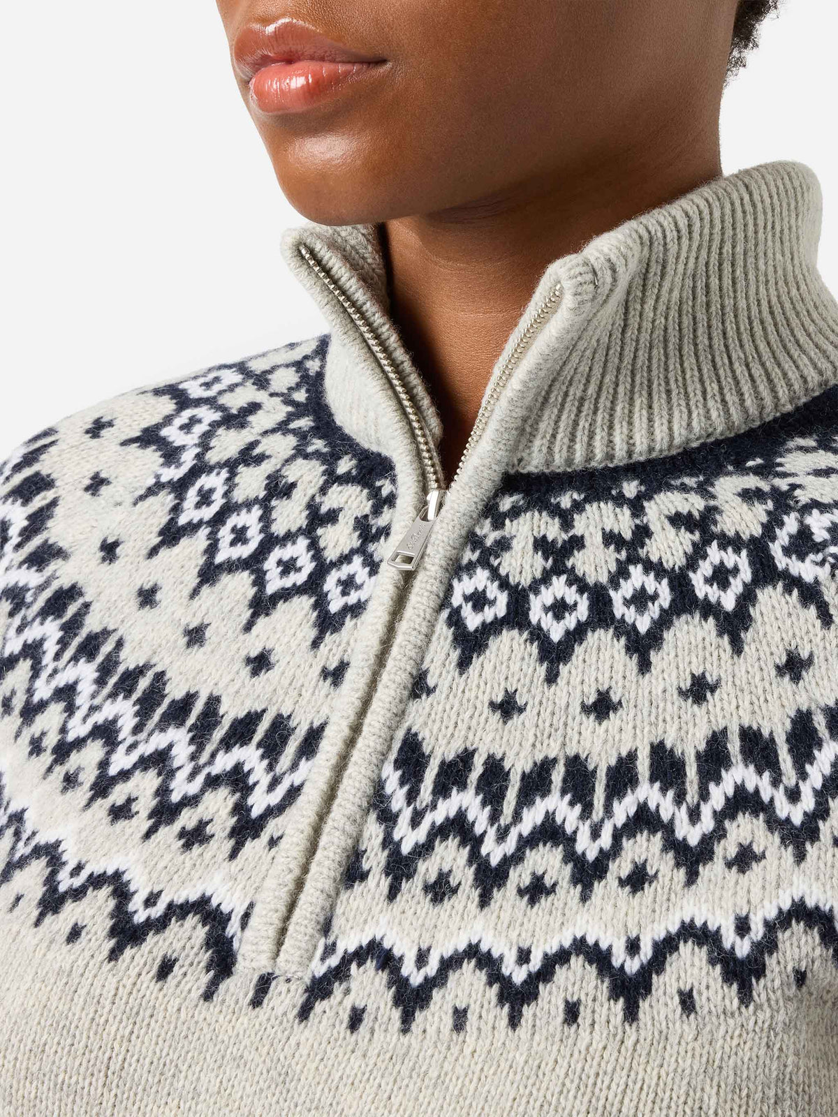 Grey Clyde wool blend half-zip knit with nordic pattern
