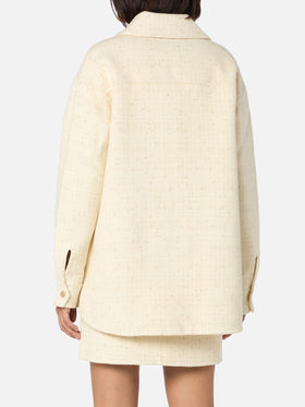 Woman wooly tweed white jacket Chantel with sequins