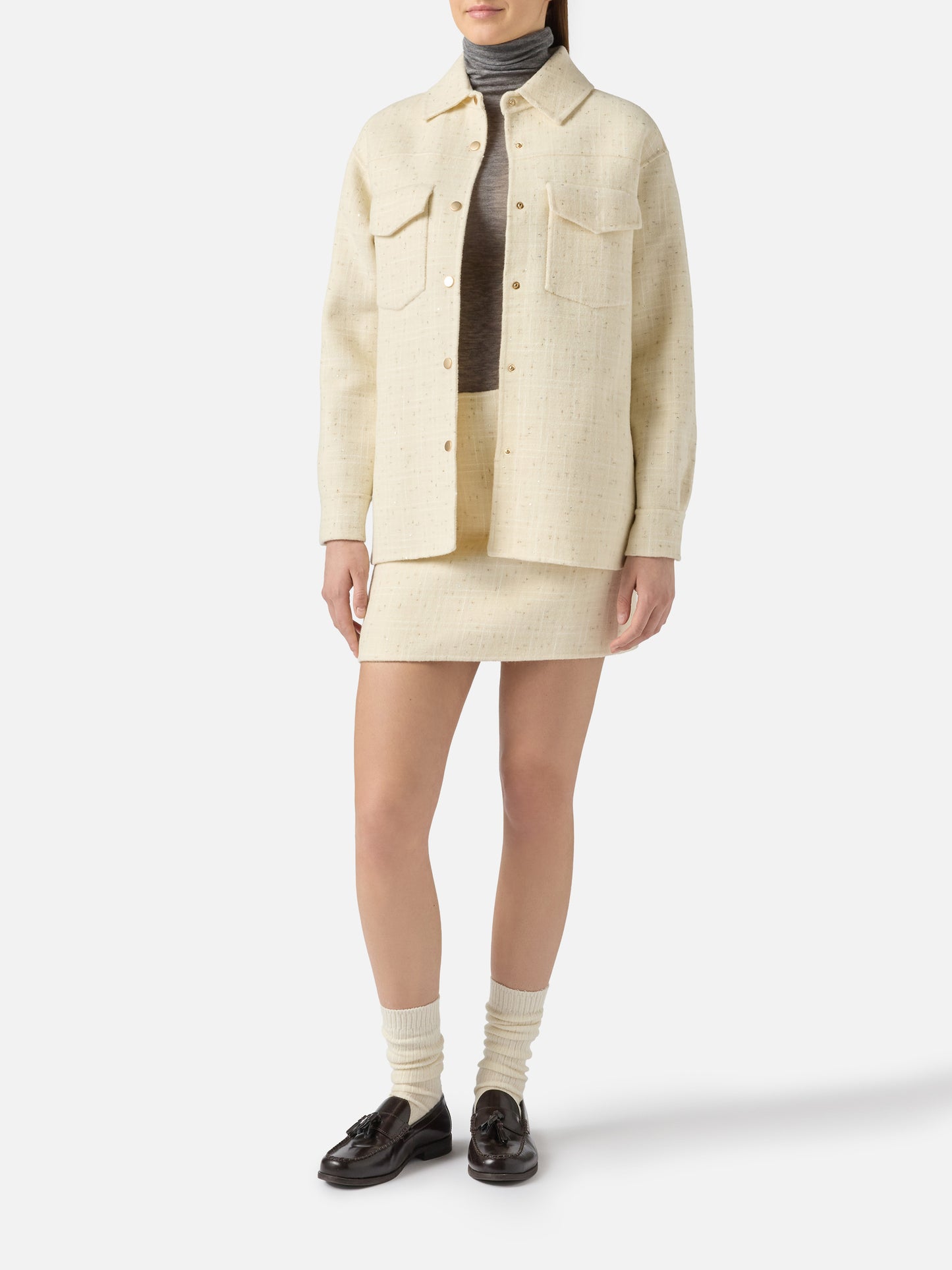 Woman wooly tweed white skirt Katrine with sequins