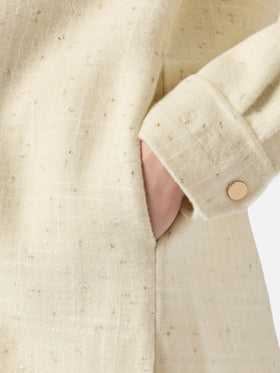 Giacca da donna in tweed di lana bianca Chantel con paillettes