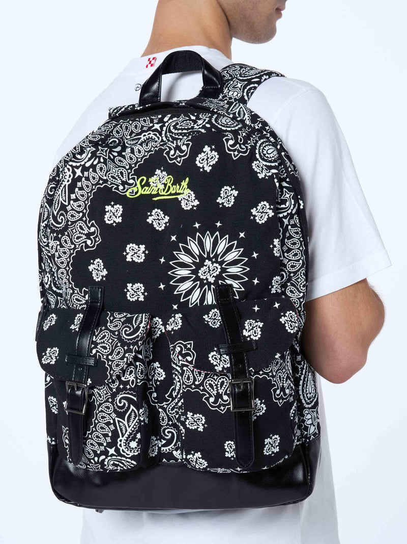 Canvas backpack cody with black bandanna print