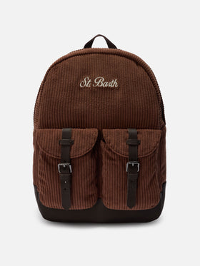 Cody Corduroy Backpack in wool blend brown with leather details