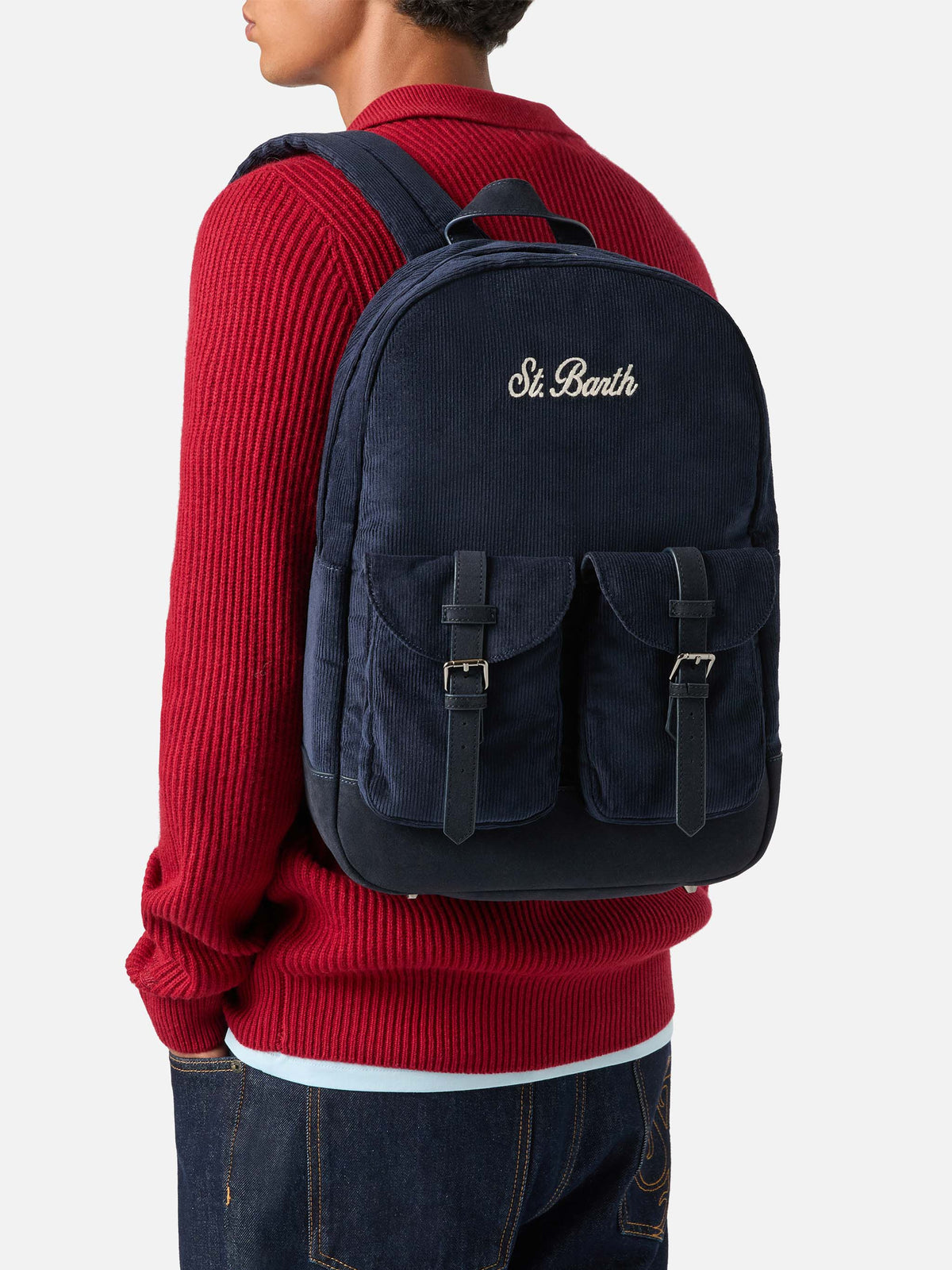 Mochila de pana Navy blue Cody con bordado del logotipo 