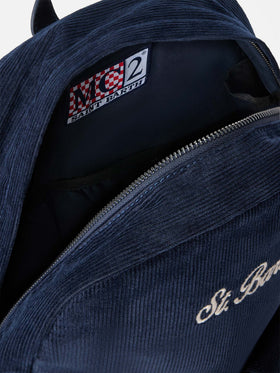Sac à dos en velours côtelé Navy blue Cody avec logo brodé 