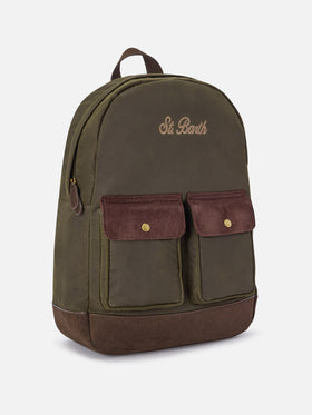 Military green Cody waxed backpack with logo embroidery