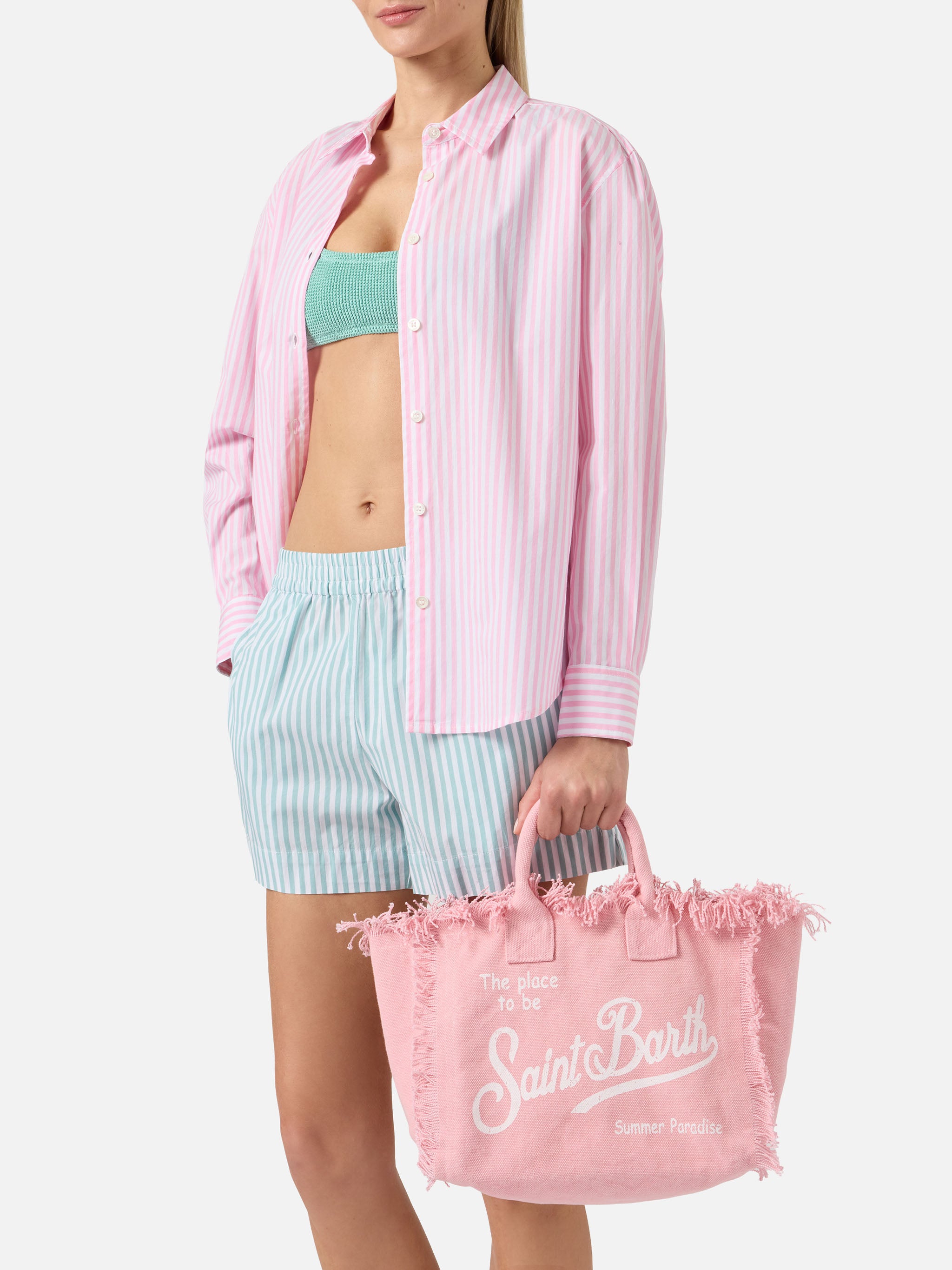 Pink canvas Colette bag with fringes – MC2 Saint Barth
