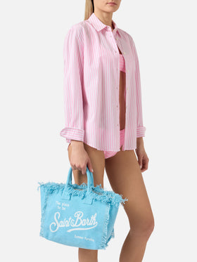 Light blue canvas Colette bag with fringes