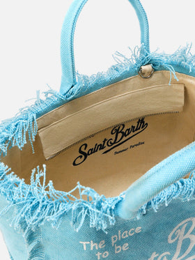 Light blue canvas Colette bag with fringes
