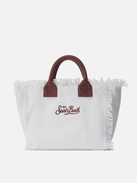 Borsa Colette in canvas bianca con patch logo animalier