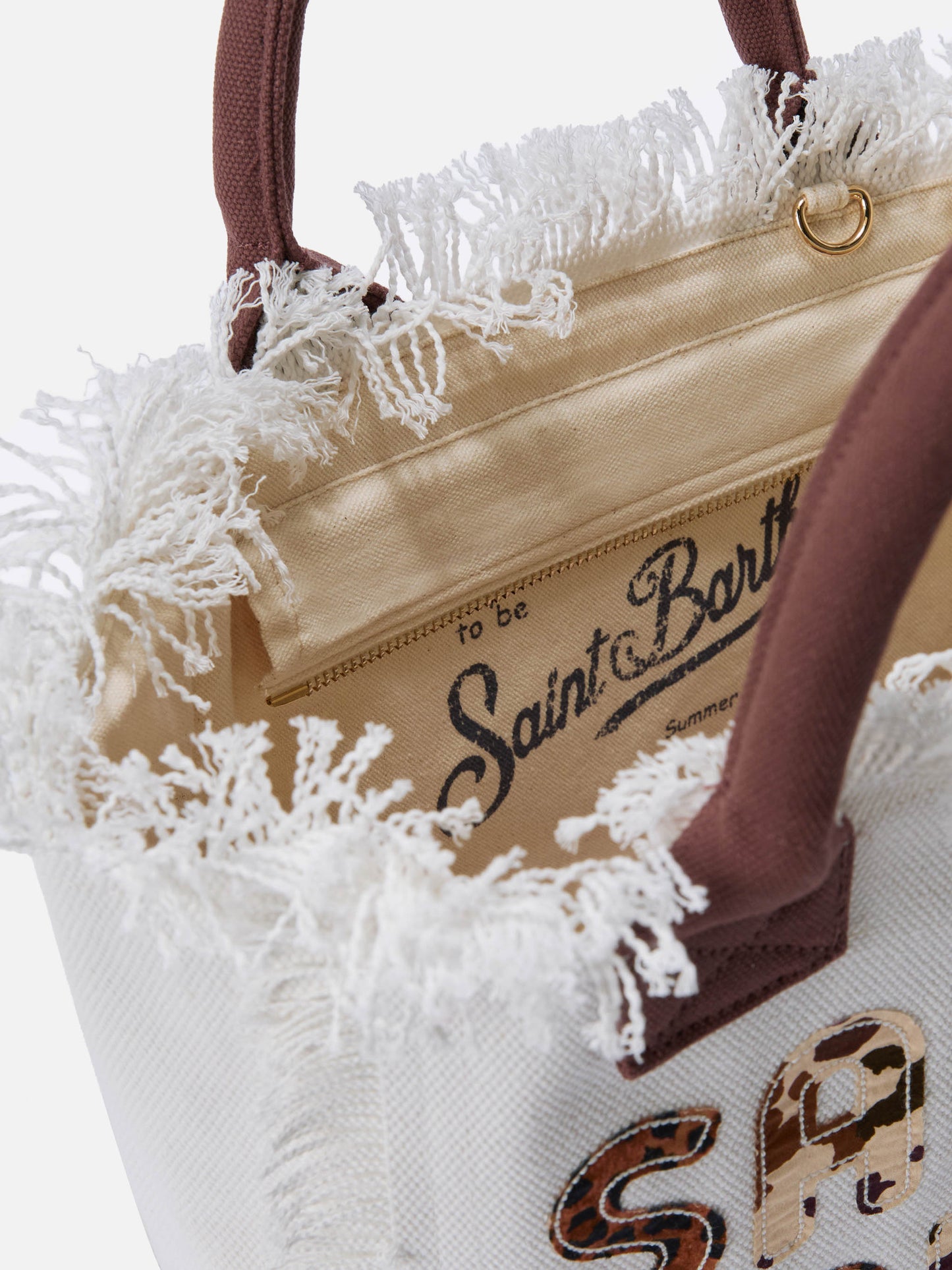 Borsa Colette in canvas bianca con patch logo animalier