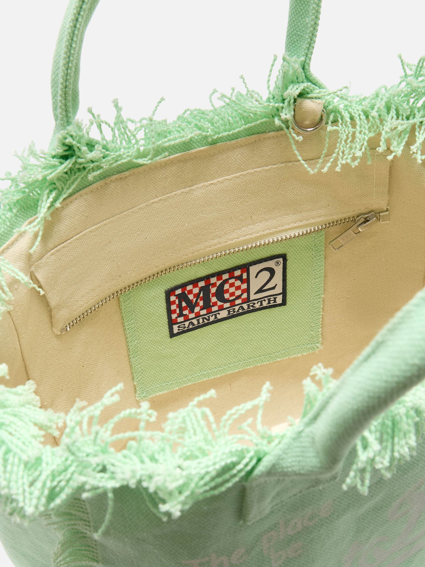 Mint green canvas Colette bag with fringes