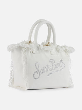 Colette white cotton canvas handbag with rhinestone logo - MC2 Saint Barth