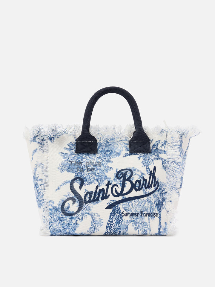 Colette canvas bag with blue toile de Jouy print