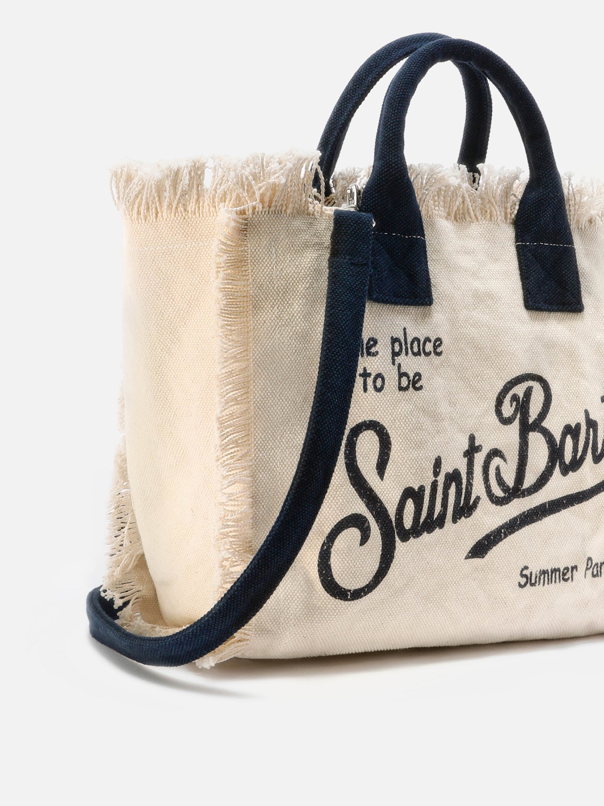 White canvas Colette bag with fringes – MC2 Saint Barth