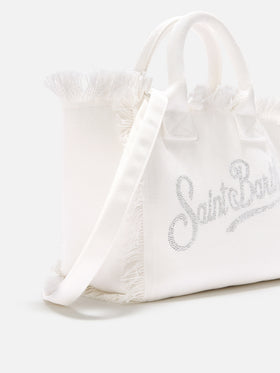 White canvas Colette bag with rhinestone logo