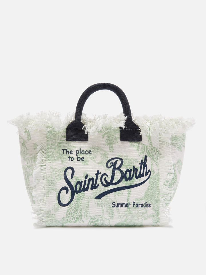 Borsa Colette in canvas con stampa toile de Jouy verde