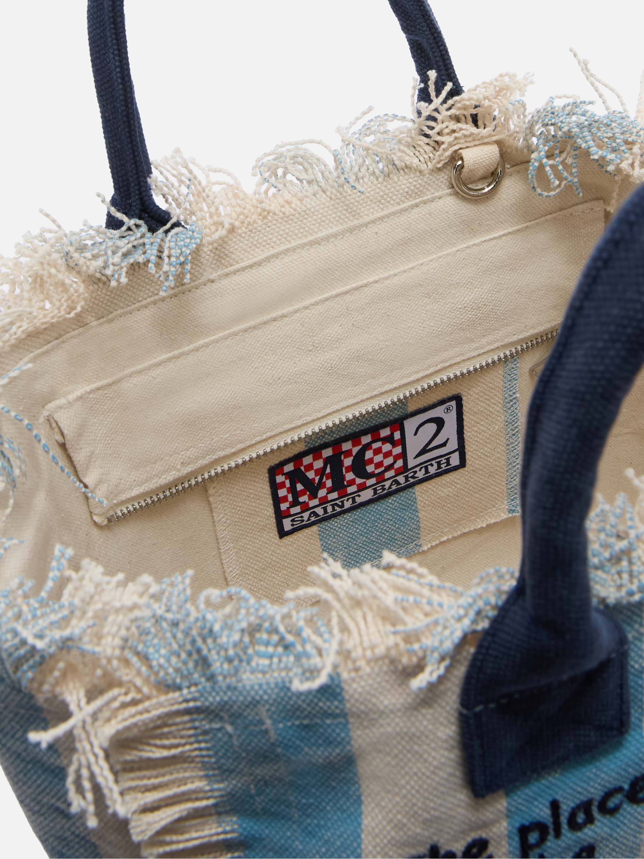 Colette canvas bag with light blue stripes – MC2 Saint Barth