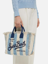 Borsa Colette in canvas di cotone con stampa a righe azzurre