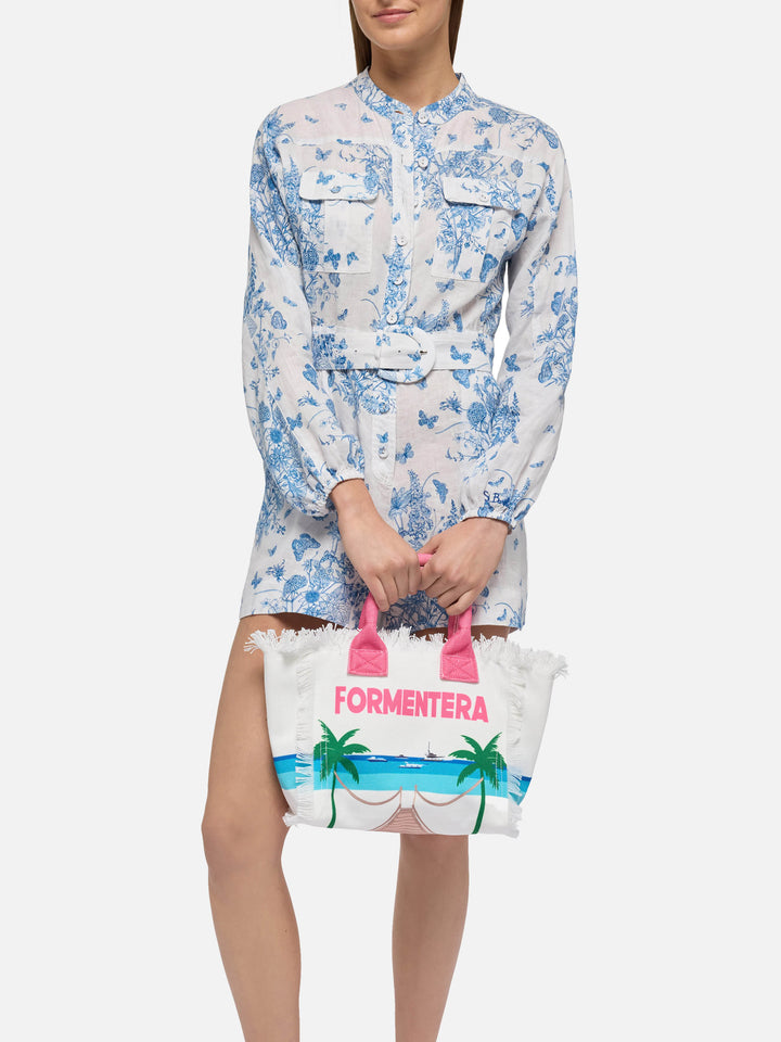 Colette cotton canvas handbag with Formentera postcard print
