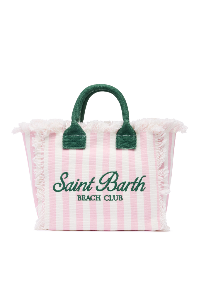 Colette cotton canvas handbag with pink striped print - MC2 Saint Barth