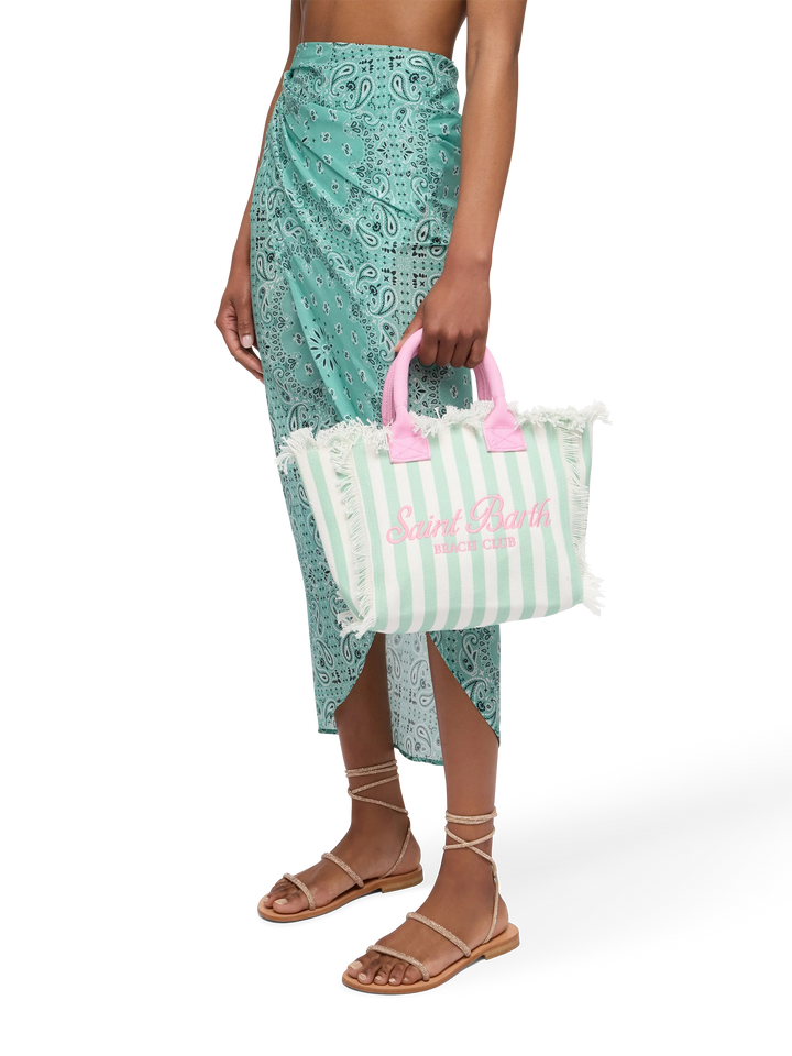 Handtasche Colette aus Baumwollcanvas mit grünem Streifenmuster
