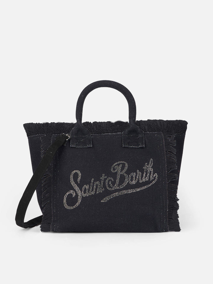 Borsa Colette in canvas di cotone nero con strass
