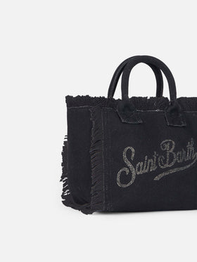 Black cotton canvas Colette handbag with rhinestones