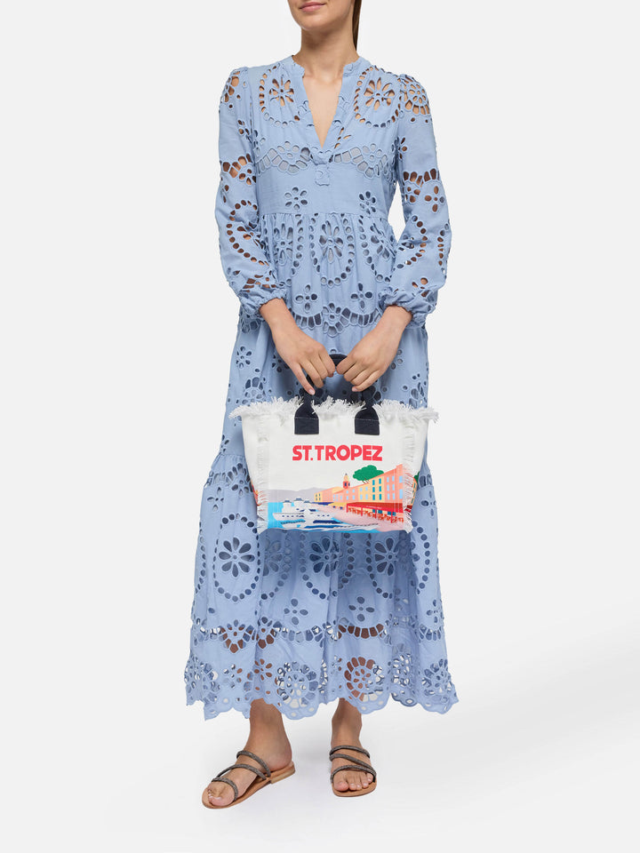 Colette cotton canvas handbag with St. Tropez postcard print