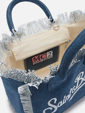 Indigo blue Colette canvas bag with rhinestone logo