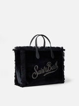 Black velvet Colette handbag with rhinestones logo