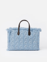 Light blue cable knit Colette handbag with rhinestones embellishment