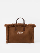 Brown rib knit Colette handbag with logo embroidery