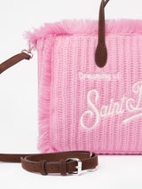 Borsa Colette in maglia a coste rosa con ricamo del logo