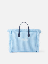 Borsa Colette in maglia a coste azzurra con ricamo logo