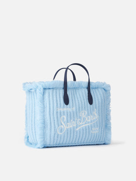 Hellblaue Colette-Handtasche aus Rippenstrick mit Logo-Stickerei