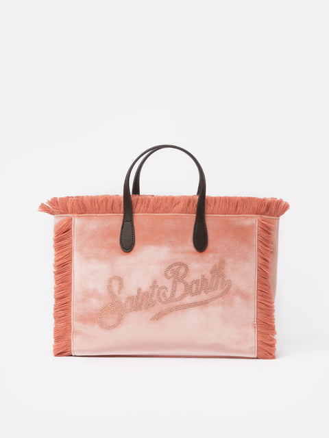 Pink velvet Colette handbag with rhinestones logo - MC2 Saint Barth