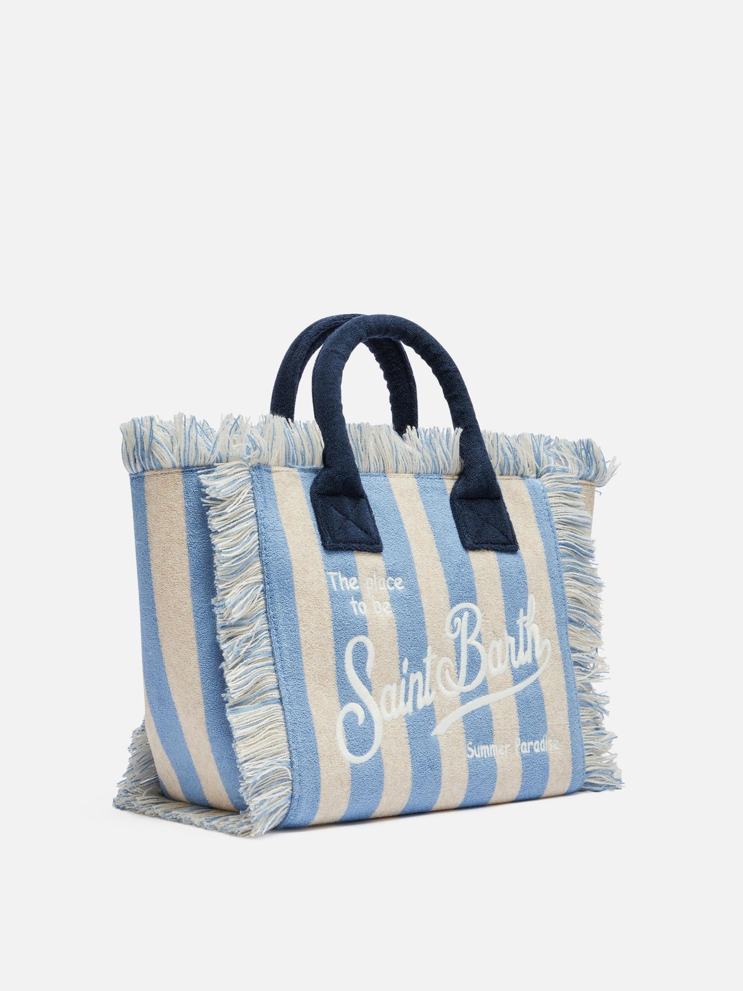 Colette Sponge light blue striped terry handbag